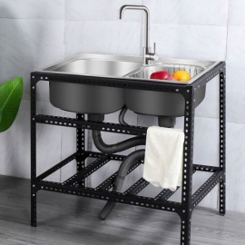 304 Stainless Steel Movable Sink With Rack Drain Soap Dispenser Drain Basket
