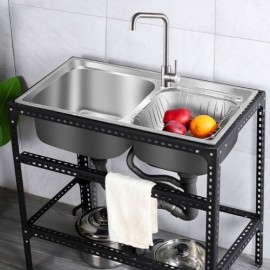 304 Stainless Steel Movable Sink With Rack Drain Soap Dispenser Drain Basket