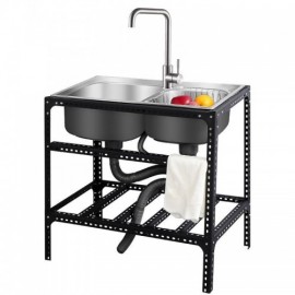 304 Stainless Steel Movable Sink With Rack Drain Soap Dispenser Drain Basket