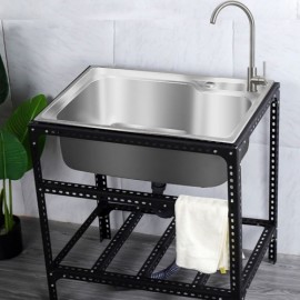Single Bowl Mobile Sink In 304 Silver Stainless Steel With Black Support Optional Faucet