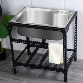 Single Bowl Mobile Sink In 304 Silver Stainless Steel With Black Support Optional Faucet