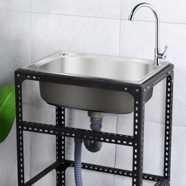 Single Bowl Mobile Sink In 304 Silver Stainless Steel With Black Support Without/With Faucet