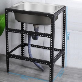 Single Bowl Mobile Sink In 304 Silver Stainless Steel With Black Support Without/With Faucet