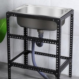 Single Bowl Mobile Sink In 304 Silver Stainless Steel With Black Support Without/With Faucet