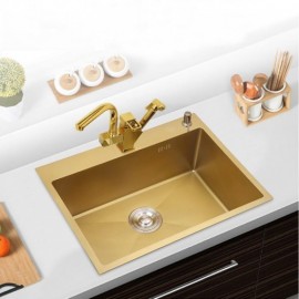 Gold Stainless Steel Sink With Steel Drain Soap Dispenser