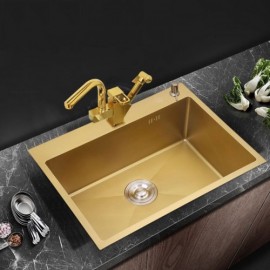 Gold Stainless Steel Sink With Steel Drain Soap Dispenser