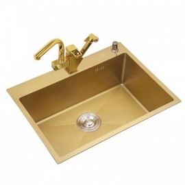 Gold Stainless Steel Sink With Steel Drain Soap Dispenser