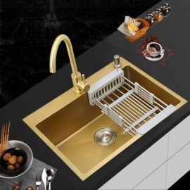 Gold Stainless Steel Sink With Steel Drain Soap Dispenser Optional Faucet