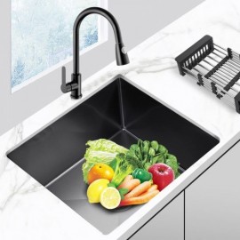 Black 304 Stainless Steel Single Sink With Stainless Steel Drain Optional Faucet