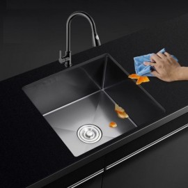 Black 304 Stainless Steel Single Sink With Stainless Steel Drain Optional Faucet