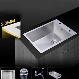 Silver 304 Stainless Steel Single Sink With Drain Soap Dispenser Vegetable Drainer Faucet Optional