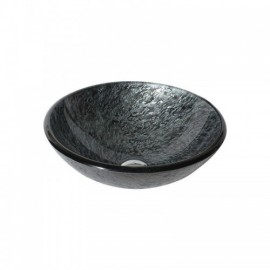 Countertop Washbasin In Round Tempered Glass With Drain Pipe Mounting Ring