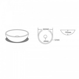 Countertop Basin In Round Tempered Glass With Drain Pipe Mounting Ring For Bathroom