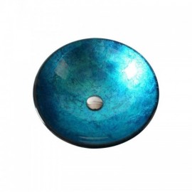 Countertop Washbasin In Round Tempered Glass With Drain Pipe Mounting Ring