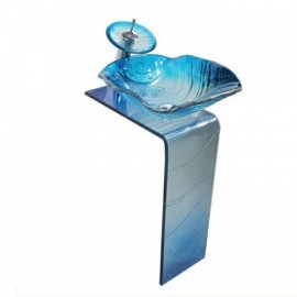 Blue Tempered Glass Sink Set For Bedroom Bathroom Balcony