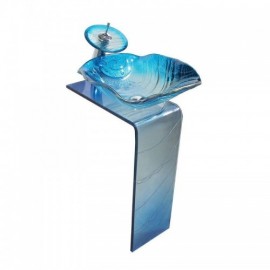 Blue Tempered Glass Sink Set For Bedroom Bathroom Balcony