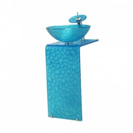 Blue Green Tempered Glass Sink Set For Bedroom Balcony Bathroom