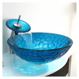 Blue Green Tempered Glass Sink Set For Bedroom Balcony Bathroom