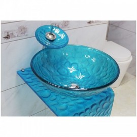 Blue Green Tempered Glass Sink Set For Bedroom Balcony Bathroom