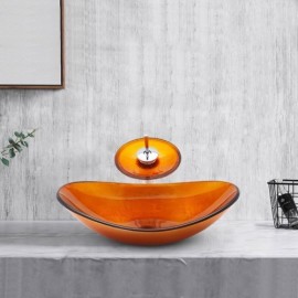 Tempered Glass Countertop Sink With Waterfall Faucet For Bathroom