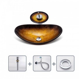 Tempered Glass Countertop Basin With Waterfall Faucet For Bathroom