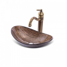 Tempered Glass Countertop Washbasin With Copper Faucet For Bathroom