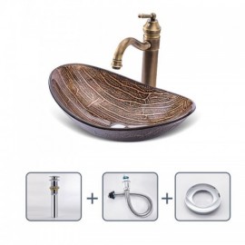 Tempered Glass Countertop Washbasin With Copper Faucet For Bathroom