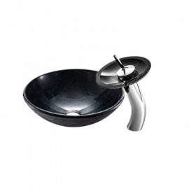 Black Countertop Basin In Round Tempered Glass For Bathroom