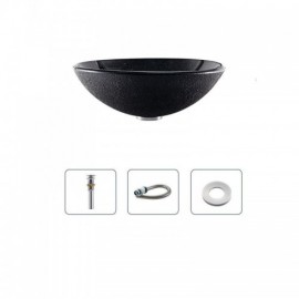 Black Countertop Basin In Round Tempered Glass For Bathroom