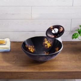 Round Countertop Washbasin In Tempered Glass With Faucet For Bathroom