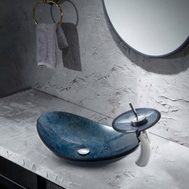 Tempered Glass Waterfall Faucet Sink Set For Bathroom