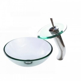 Tempered Glass Countertop Sink Set With Faucet For Bathroom