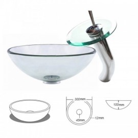 Tempered Glass Countertop Sink Set With Faucet For Bathroom