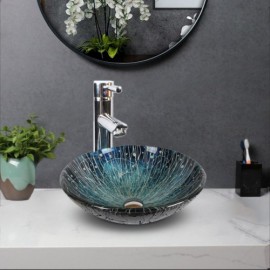 Round Tempered Glass Sink With Faucet For Bathroom