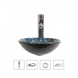 Round Tempered Glass Sink With Faucet For Bathroom