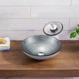 Countertop Basin With Tempered Glass Waterfall Faucet For Bathroom