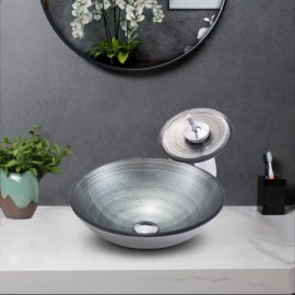 Countertop Basin With Tempered Glass Waterfall Faucet For Bathroom
