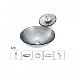 Countertop Basin With Tempered Glass Waterfall Faucet For Bathroom