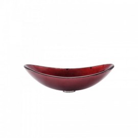 Red Countertop Washbasin With Tempered Glass Waterfall Faucet For Bathroom