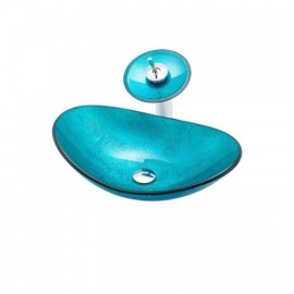 Tempered Glass Countertop Sink Waterfall Faucet For Bathroom