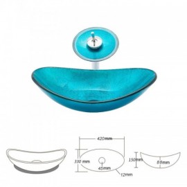 Tempered Glass Countertop Sink Waterfall Faucet For Bathroom