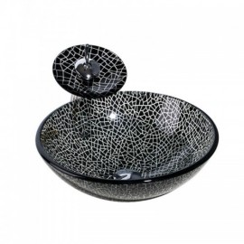 Round Countertop Washbasin Set In Tempered Glass For Bathroom