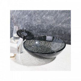 Round Countertop Washbasin Set In Tempered Glass For Bathroom