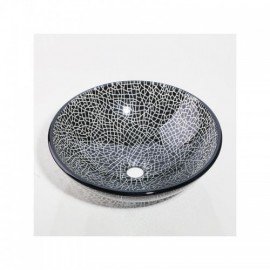Round Countertop Washbasin Set In Tempered Glass For Bathroom