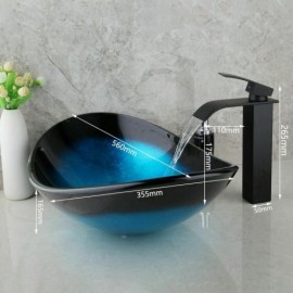 Tempered Glass Basin With Black Mixer Faucet For Bathroom