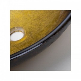 Tempered Glass Countertop Basin With Black Faucet For Bathroom