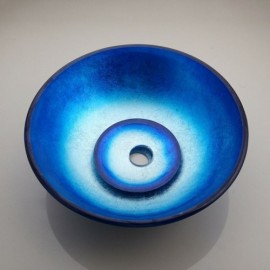 Countertop Washbasin With Waterfall Faucet In Blue Tempered Glass For Bathroom Balcony