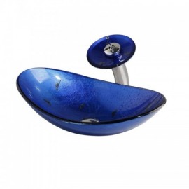 Countertop Washbasin With Waterfall Faucet In Tempered Glass For Bathroom