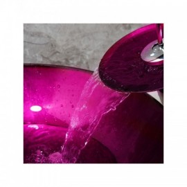 Round Countertop Washbasin With Waterfall Faucet In Purple Tempered Glass For Bathroom Balcony