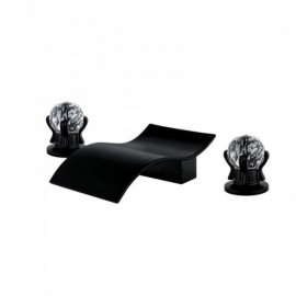 Black Copper Double Handle Waterfall Spout Lavatory Faucet